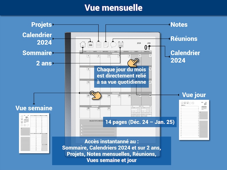 Pack productivité : Daily Business Planner, agenda 2024 et Meeting Planner pour la reMarkable® Navigation hypertexte Version française image 8