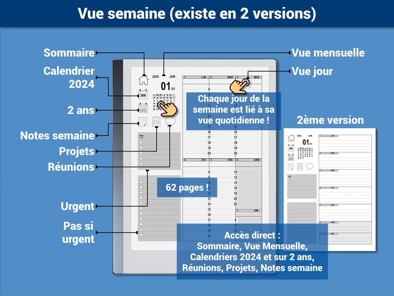 Pack productivité : Daily Business Planner, agenda 2024 et Meeting Planner pour la reMarkable® Navigation hypertexte Version française image 9