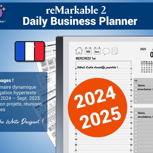 Daily Business Planner, année scolaire 2024/2025, pour la reMarkable®, avec navigation hypertexte - Version française