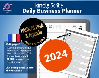 Pack Daily Business Planner & ALPHA, agenda pdf 2024, répertoire alphabétique pour la kindle Scribe®, avec navigation hypertexte - Français