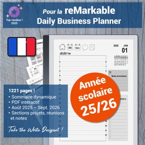 Daily Business Planner, année scolaire 2025 / 2026, agenda pour votre tablette e-ink, avec navigation hypertexte
