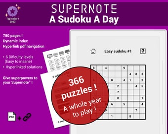 A Sudoku A day | 366 Sudoku puzzles templates for the Supernote® | Level index, puzzles and clickable solutions | Hyperlinked pdf | Vol 1