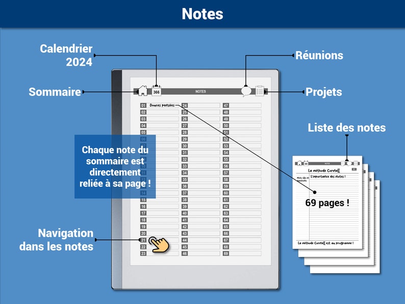 Pack productivité : Daily Business Planner, agenda 2024 et Meeting Planner pour la reMarkable® Navigation hypertexte Version française image 4