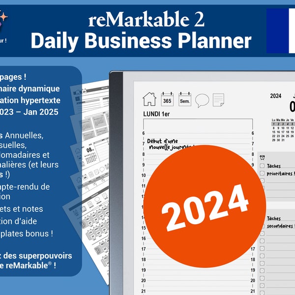 Daily Business Planner, agenda 2024 pour la reMarkable®, avec navigation hypertexte - Version française