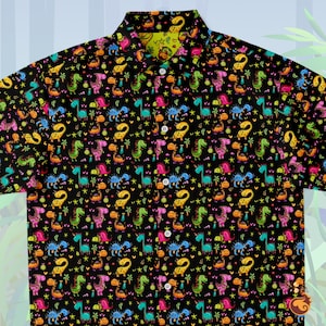 Dinosaur Button Up Shirt, Cartoon Jurassic Button Up Shirt, Dinosaur Button Down Shirt, Paleontology Shirt