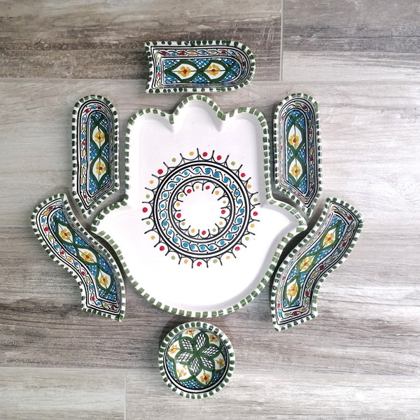 Hamsa Mains de Fatima Hamsa Mano di Fatima ceramica vassoio etnico solo ceramica fatta a mano di prima qualità