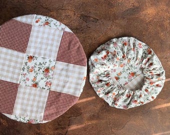 Reversible Patchwork Bowl Cover: Quilted Cotton, Fits 12&quot; Bowls