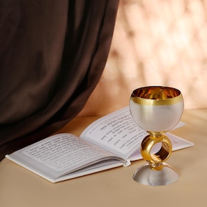 Kiddush cup,  Silver & Gold Kiddush cup set, wine goblet, Jewish wedding gift, modern Judaica, havdalah, Jewish Holiday Gift, Judaica gift