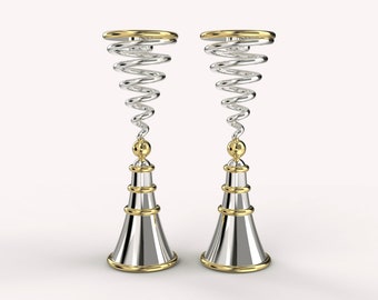 Pure Silver 925 Candle Holders For Shabbat And Holiday, Candlestick Holders, Design Candle Holders, Pair Of Candlesticks