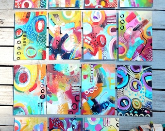 Mini Ideas - Colorful traditional abstract painting, wall and desk art, original art by Sandra Trubin, small acrylic painting 4x6 inches