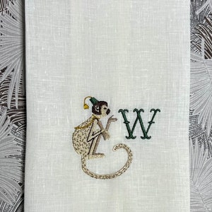Personalized Bathroom Linen Hand Towel, Monkey  Design|Unique Shower or Housewarming Gift|