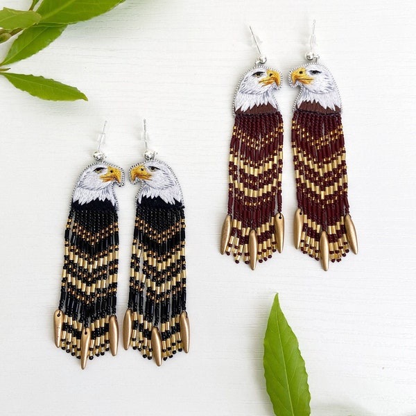 Beaded bird earrings, eagle earrings in native american style