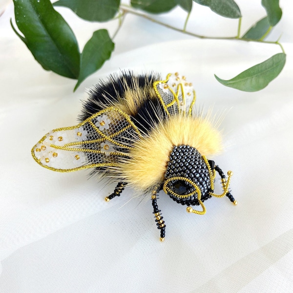 Broche con cuentas de abeja, joyería de la naturaleza de los insectos, pin de abejorro