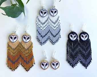 Owl bird earrings, boho beaded earrings, unique earrings