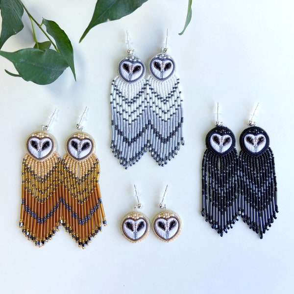 Owl bird earrings, boho beaded earrings, unique earrings