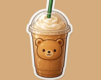 Pegatina de café con osito de peluche kawaii • Calcomanía impermeable para planificador