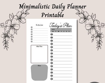 Página do planejador diário para impressão, página do planejador diário PDF, planejador diário para impressão, planejador minimalista, planejador diário sem data