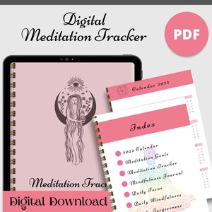 Meditation Tracker, Meditation Journal, GoodNotes, Notability, PDF Tracker, Daily Mindfulness, Mental Health, Self Care, Bonus Stickers