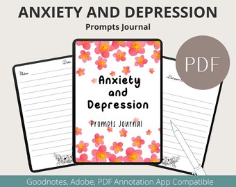 Digital Anxiety and Depression Prompts Journal, Self Care Journal, Anxiety Relief, Goodnotes Planner, Depression Relief, Self Help, Therapy