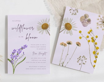 Lavender Wildflower Baby Shower Invitation, Purple Floral Invite (Digital Download)