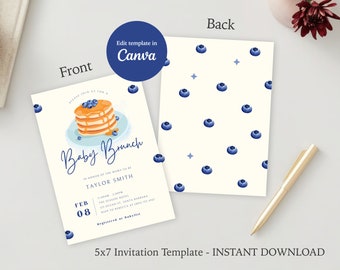Blueberry Pancake Baby Brunch Invitation, Editable Shower Invite (Digital Download)