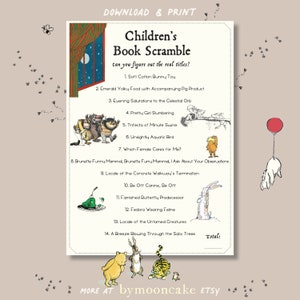 Vintage Märchenbuch Charaktere - Kinderbuch Scramble - Baby Shower Spiel - Sofort Download - Nur Digital