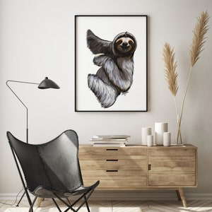 Sloth Poster for Printing, Animal, Digital Download, Printable Wall Art, Room Decorate, High Res Painting, Cute Animal