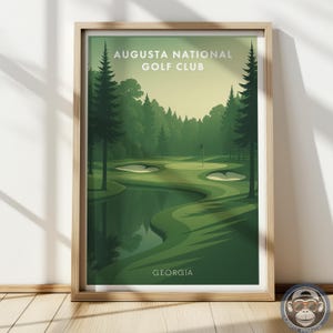 Affiche de parcours de golf d'Augusta National - art mural carte vintage, décoration de tournoi des Masters, cadeau pour amateur de golf, impression de souvenirs sportifs, fête des pères