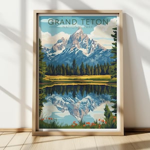 Grand Teton Nationalpark Poster, Wyoming Wandkunst, Nationalpark Reiseplakat, Vintage Wandkunst, druckbare Wandkunst, Wanddekor | WY001DD