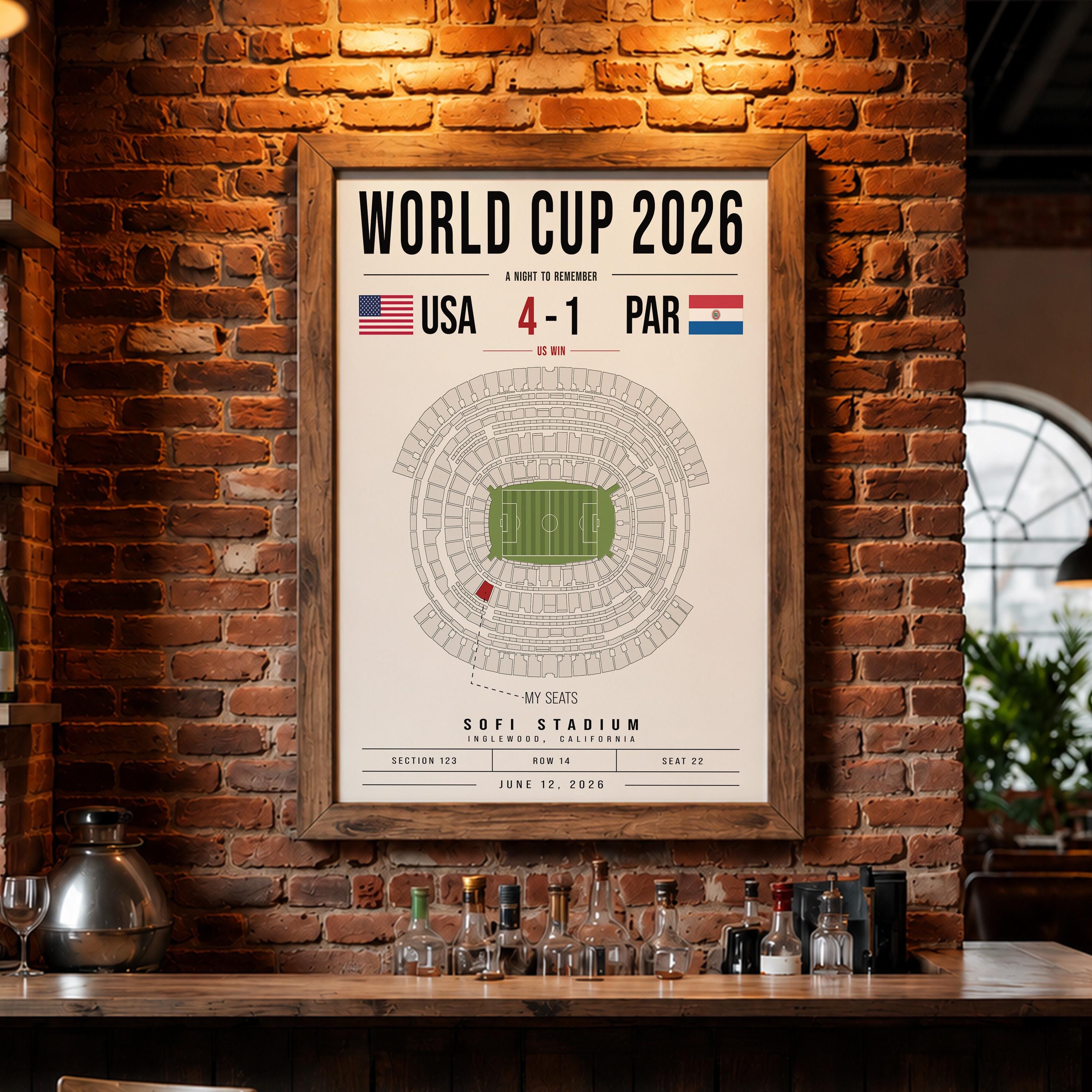 Custom 2026 World Cup Soccer Stadium Seat Map Print, Personalized Game Day Memory Poster