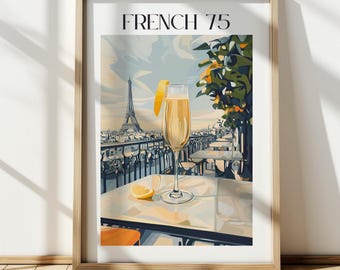 French 75 Cocktail Recipe Art Print: Vintage Home Bar Decor