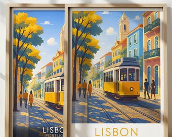 Lisbon Portugal Travel Poster: Vintage Cityscape Art Print