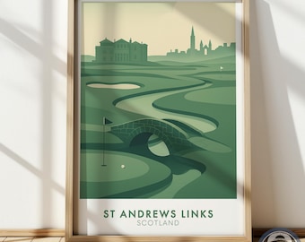 St Andrews Golf Course Print, Scotland Vintage Wall Art, Golf Decor Poster