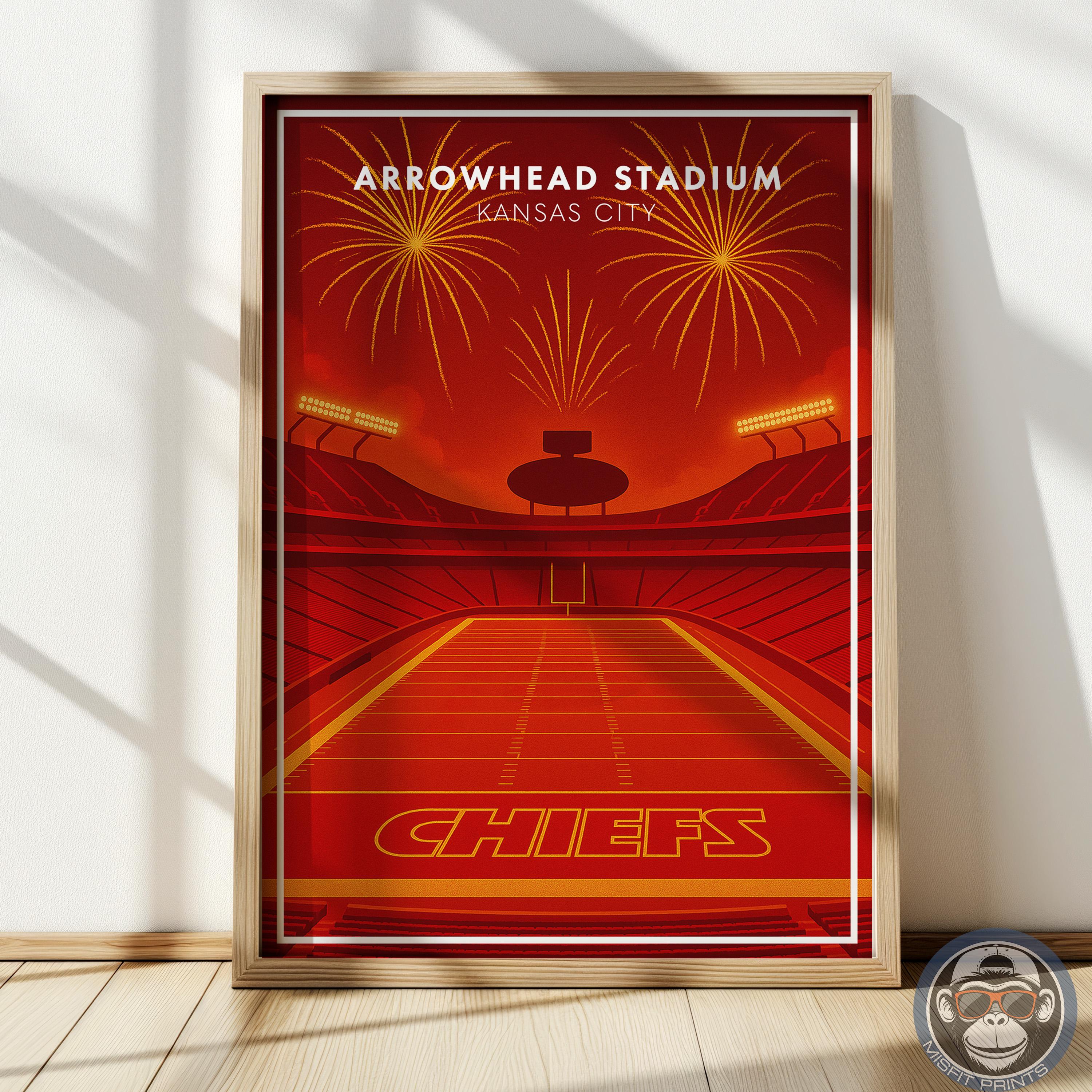 Kansas City Football Stadium Print | Minimalist Modern Ballpark Wall Art | Red & Gold Sports Decor for Fans