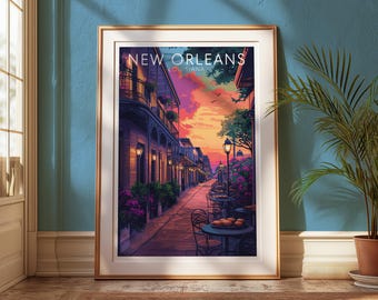 Bourbon Street Poster, New Orleans Art Print, NOLA Travel Wall Decor Digital Download