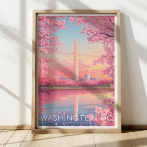 Washington DC Cherry Blossom Poster, Wall Art, Travel Print, Wedding gift, Cherry Blossom in DC, Washington DC Poster Print