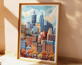 Nashville Poster, Tennessee Travel Print, Vintage Wall Art Digital Download