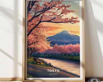 Tokyo Poster, Japan Travel Wall Art, Cherry Blossom Print, Mount Fuji Landscape, Sakura Decor