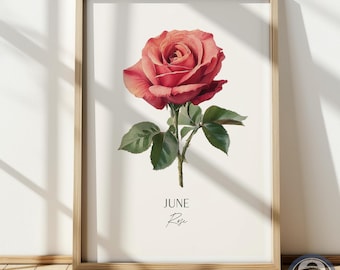 June Birth Flower Rose Print: Vintage Botanical Wall Art