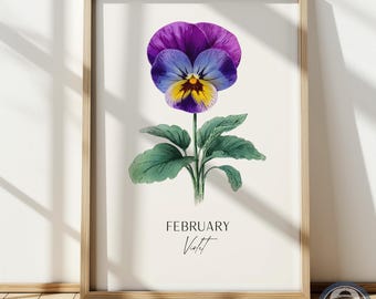 Violet Geburts Blumen Druck: Februar Botanische Kunst, Vintage Illustration
