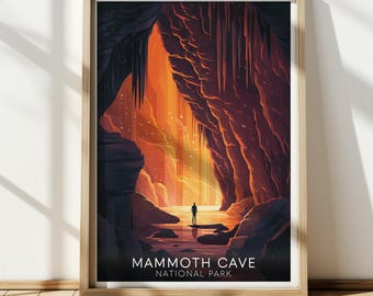 Póster de viaje del Parque Nacional Cueva de Mamut / Arte mural vintage / Decoración retro de Kentucky / Arte del Parque Nacional