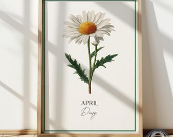 Daisy Art Print: bloem geboorte april, botanisch muurdecor