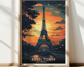 Eiffel Tower Paris Poster, Vintage Travel Print, Retro French Wall Art