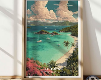 St John Turk Bay Poster, Amerikanische Jungferninseln Strand Wandkunst