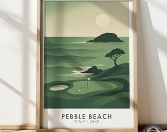 Pebble Beach Golf Poster, California Golf Course Wall Art Print, Vintage Coastal Decor