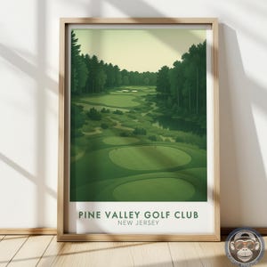 Pine Valley-golfbaanposterafdruk - vintage stijl muurkunst voor golfliefhebbers, sportdecor, cadeau voor golfers, kaart kampioenschapsbaan