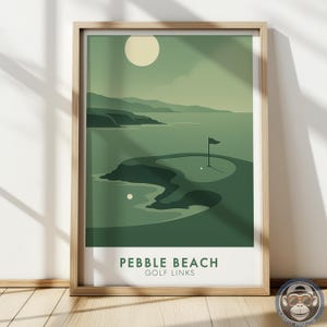 Affiche de lien de golf de plage de galets - impression d'art de mur de parcours de golf de style vintage pour les amateurs de golf et décoration sportive, idée cadeau fête des pères, parcours de golf