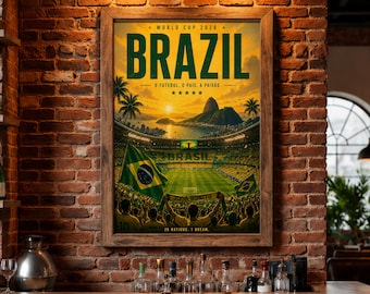 Brazil Soccer Poster, Brazil Football Wall Art, Brazilian National Pride Print, Rio Stadium Poster, Soccer Fan Gift, Brazil Sports Decor