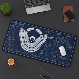 Dodger Stadium Blueprint Desk Mat, Los Angeles Baseball Office Decor