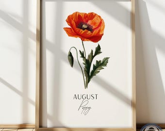 Poppy Art Print: August Birth Flower, Vintage Botanical Illustration